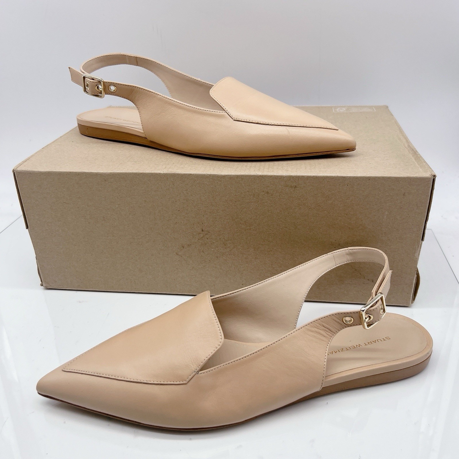 Stuart Weitzman Ryder Women Slingback Flats Nude Leather Pointed Toe Us 9.5